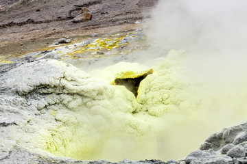 Poster - Steaming, sulfuric, active fumaroles near volcano Mutnovsky, Kamchatka Peninsula, Russia