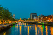 Sunset View Of The Millenium Bridge In Dublin, Ireland