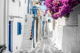Fototapeta Uliczki - Narrow street with white houses, Greece