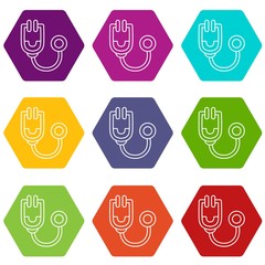 Wall Mural - Stethoscope icons 9 set coloful isolated on white for web
