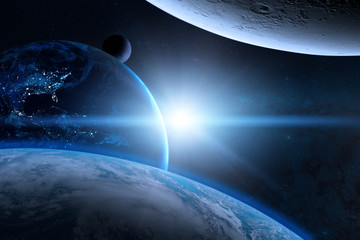 Wall Mural - earth in the outer space with beautiful planet. blue sunrise. elements of this image furnished by na