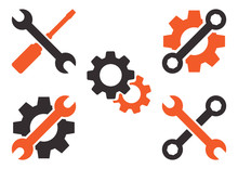 Dark Gray And Orange Set Of Tools Icon. Vector Illustration