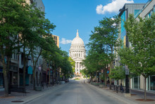 Wisconsin State Capitol Building In A Street Scene In Madison, Wisconsin