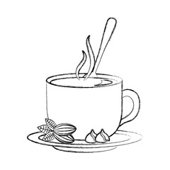 Sticker - delicious coffee cup with grains and spoon isolated icon vector illustration design