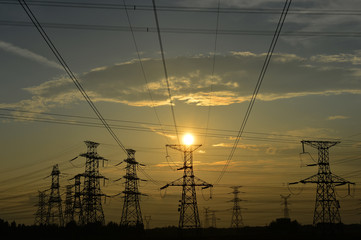 The power supply facilities of contour in the evening