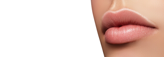 closeup perfect natural lip makeup. beautiful plump full lips on female face. spa tender lips. blank