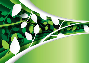 Aufkleber - Green leaves creative paper cut layout template abstract background.Vector illustration.