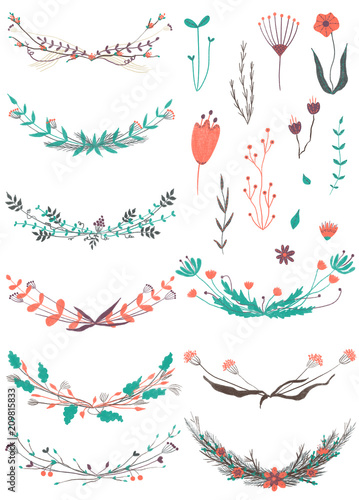 Isolated Cute Hand Drawn With Color Pencils Floral Elements For Greeting Gift Cards Invitations Kids Room Decor Nursery Product Design Blogs Fabric Textile Wallpaper And Wrapping Paper Design Stock Illustration Adobe