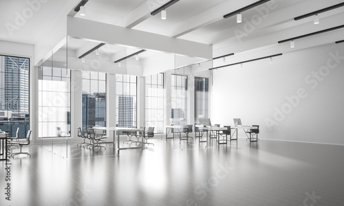 Office Interior Design In Whire Color And Rays Of Light From