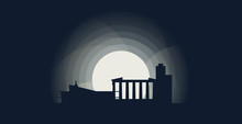 Greece Athens Blue Night City Panorama Landscape Skyline Flat Icon Logo