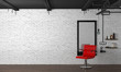 hair salon interior modern style 3d illustration beauty salon red chair,white brick wall