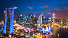 Aerial Top View Singapore City Skyline.