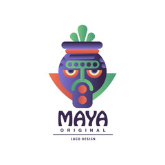 Canvas Print - Maya original design logo, sign with tribal mask vector Illustration on a white background