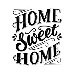 sweet home black ink hand lettering, vintage letters, handwritten typography on white background wit
