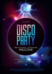 Wall Mural - Disco ball background. Disco party poster on open space background