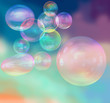 beautiful iridescent soap bubbles on colorful background, 3D rendering