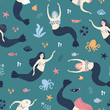 Vector seamless pattern with mermaid