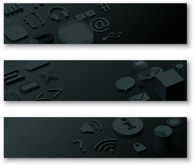 Wall Mural - black 3d banners with web symbols.