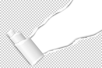 Wall Mural - Diagonally snatched middle of transparent paper from upper right corner to lower left with paper curl. Vector template paper design.