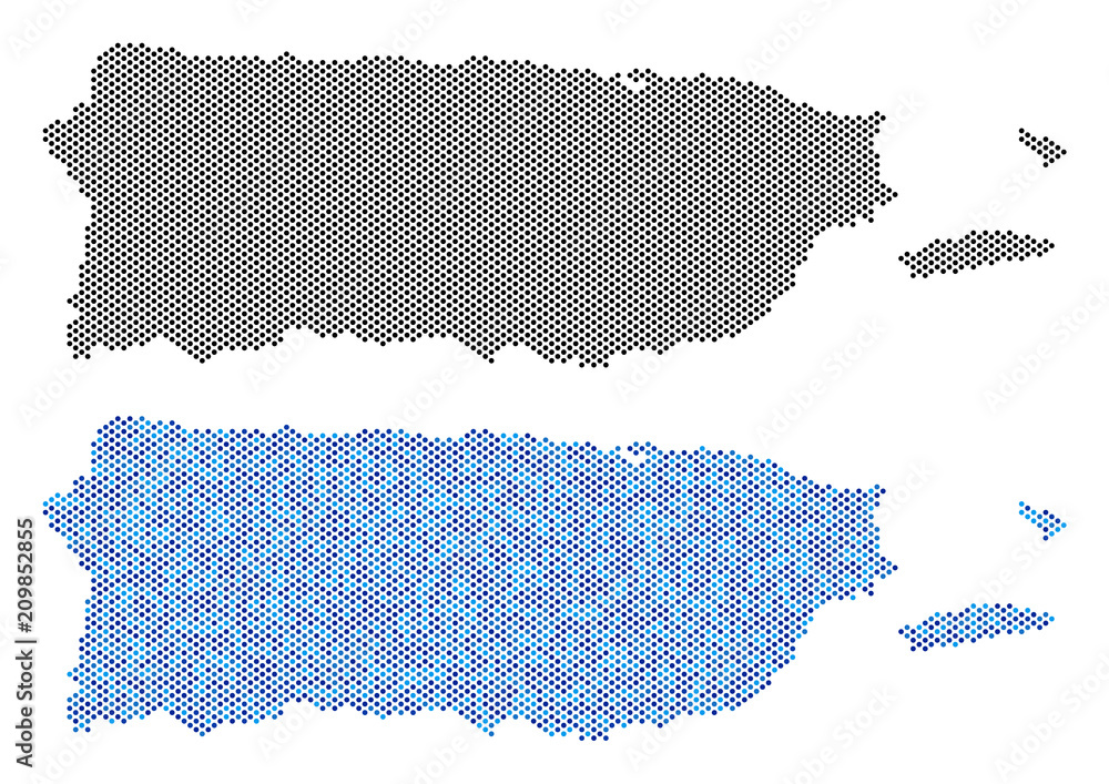Color Coded Puerto Rico Map Dotted Puerto Rico map version. Vector territorial schemes in black ...