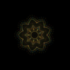 Wall Mural - Mandala, Oriental Vector Ornament. Abstract Linear Flower. Indian Flower, ethnic round drawn pattern. Vector circular Geometric illustration on black background.