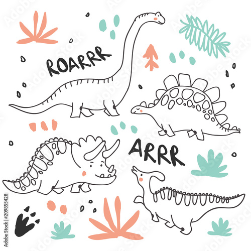 Cute dinosaurs and tropic plants Wallpaper Mural