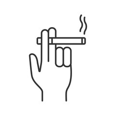 Wall Mural - Hand holding burning cigarette linear icon