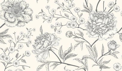 luxury seamless background with peony flowers.