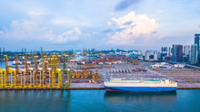 Aerial View Singapore Cargo Terminal, Import Export Business Logistics Ports In The World, Singapore.