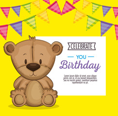 Wall Mural - cute bear teddy birthday card vector illustration design