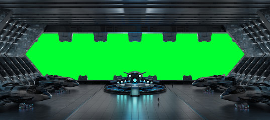 Wall Mural - llanding strip spaceship interior isolated on green background 3d rendering