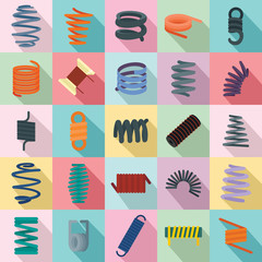 Sticker - Coil spring cable icons set. Flat illustration of 25 coil spring cable vector icons for web