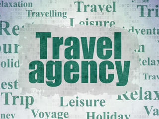 Wall Mural - Travel concept: Painted green text Travel Agency on Digital Data Paper background with   Tag Cloud