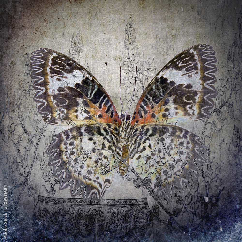 a grunge butterfly wallpaper texture - obrazy, fototapety, plakaty 