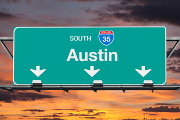 Wall Mural - Austin Texas Route 35 Freeway Sign with Sunset Sky