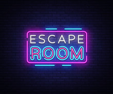 Escape Room Neon Signs Vector. Escape Room Design Template Neon Sign, Light Banner, Neon Signboard, Nightly Bright Advertising, Light Inscription. Vector Illustration