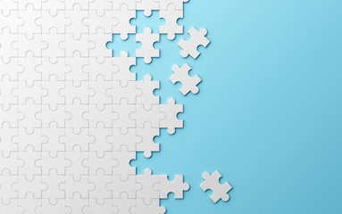 jigsaw puzzle, pattern texture separated on blue background. 3d illustration