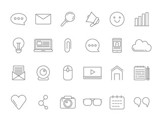 Canvas Print - mono line pictures set of various symbols for broadcasting, blogging and copyrighting