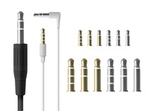Realistic Audio Mini Jack Plug Set. Isolated Vector Illustration Of White Connector.