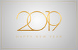 2019 Happy New Year greeting card - golden numbers on a silver background - vector 2019 New Year celebration