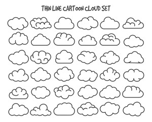 Wall Mural - thin line clouds. vector linear cloud silhouette icons for internet technology concepts, cartoon sha