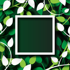 Aufkleber - Tropical green leaves of plants with origami white frame paper cut layout template abstract background.Vector illustration.