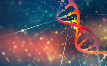 DNA Helix. Hi Tech Technology In The Field Of Genetic Engineering. 3D Illustration On A Futuristic Background