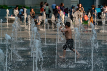 Children Playing In Philadelphia City Hall Fountain
