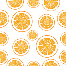 Seamless Background With Orange Slices On White.