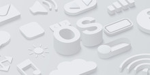Grey 3d Operating System Background With Web Symbols.