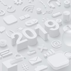 Wall Mural - grey 2019 3d background with ui web symbols.