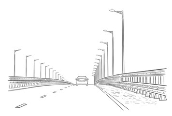 Wall Mural - Road graphic art black white landscape sketch