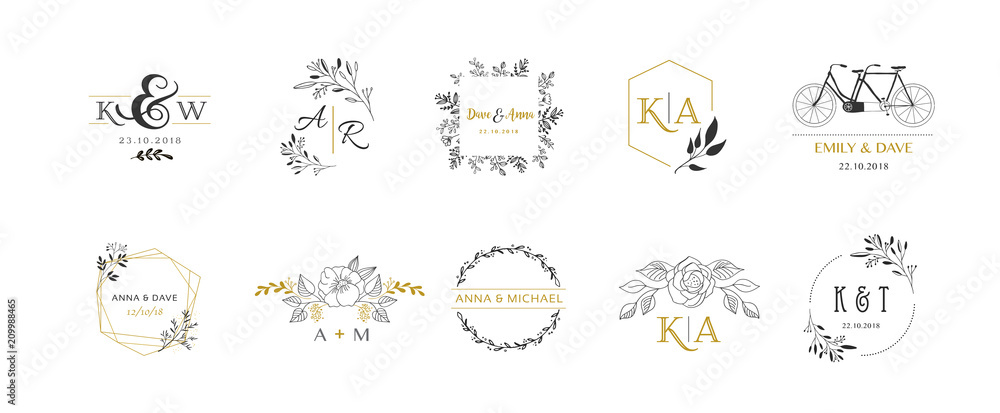Wedding logos, hand drawn elegant monogram collection Stock Vector ...