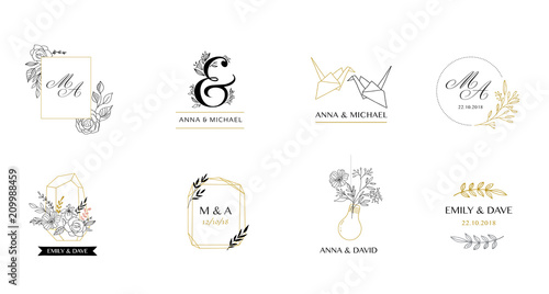 Wedding logos, hand drawn elegant monogram collection